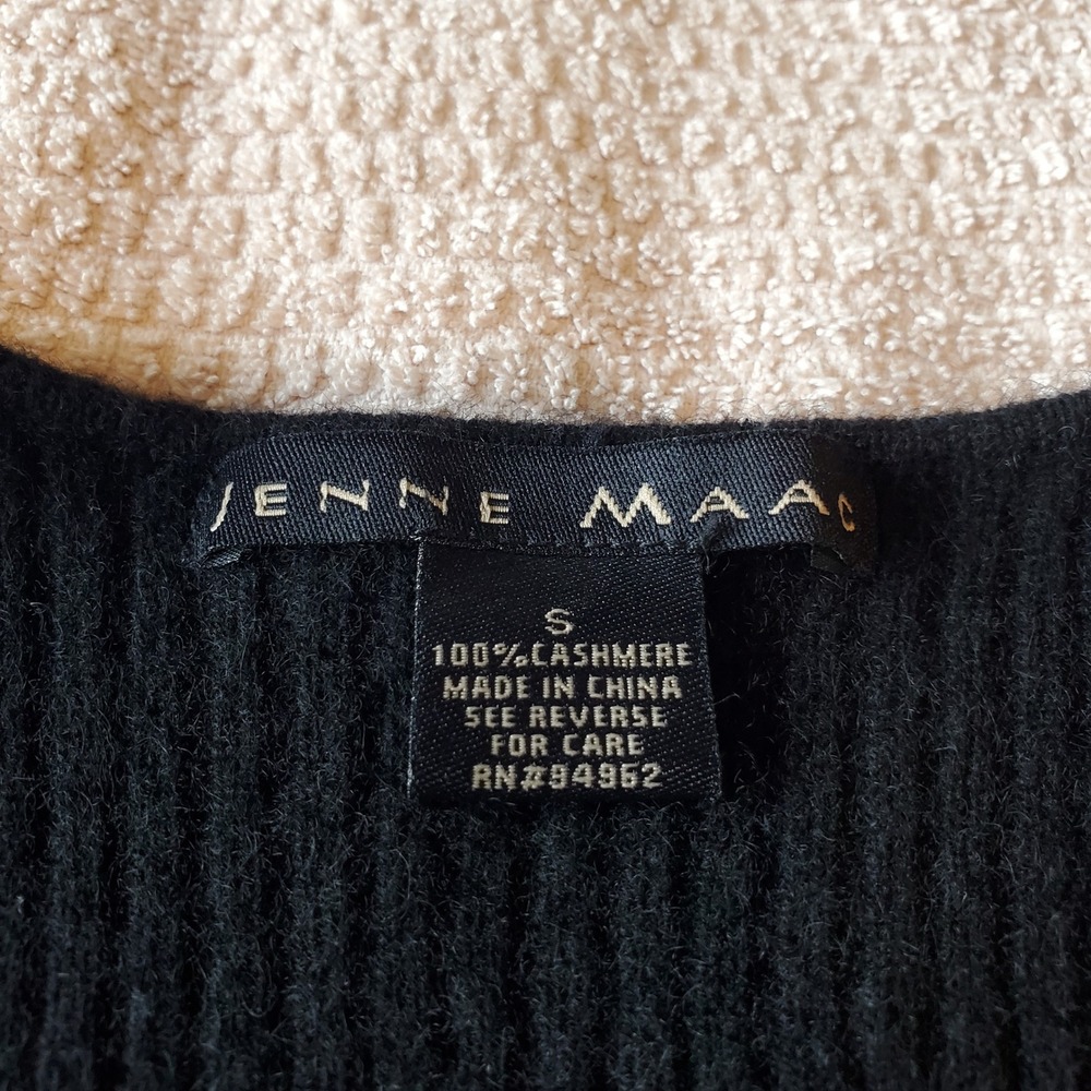 Jenne Maac Black 100% Cashmere Ribbed Wrap V-Neck Asymmetrical Sweater Small - Picture 8 of 8